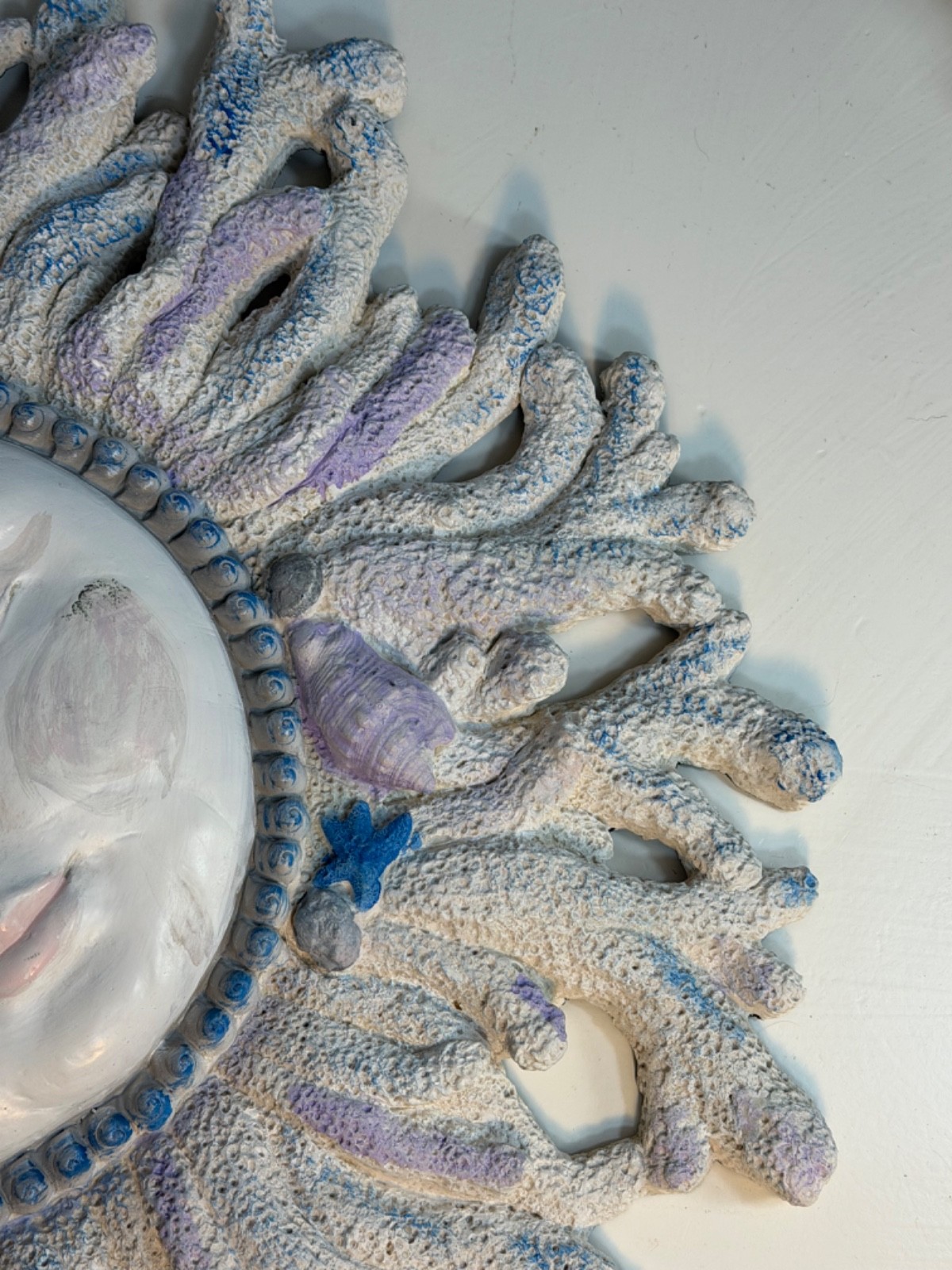 Large Coastal Sun Moon Wall Plaque Coral Seashell Starfish Beach Decor 20 Inch