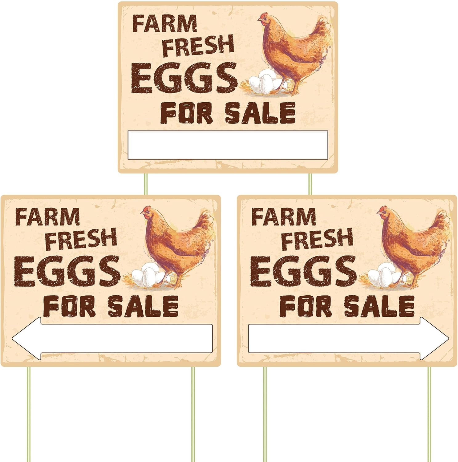 Farm Fresh Eggs Sign Double Sided Corrugated Plastic Yard Stake 3 Pack