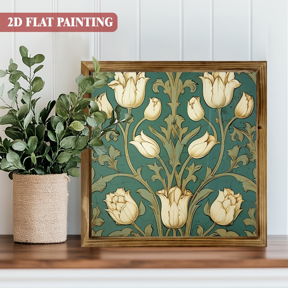 Vintage White Tulip Wooden Framed Art Farmhouse Style Floral Home Wall Decor