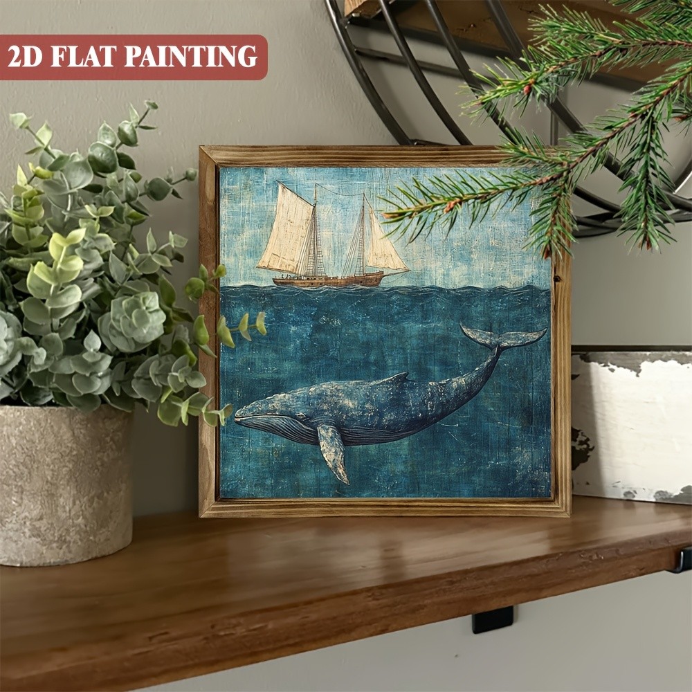 Vintage Nautical Whale Sailboat Wooden Wall Art For Coastal Home Wall Decor
