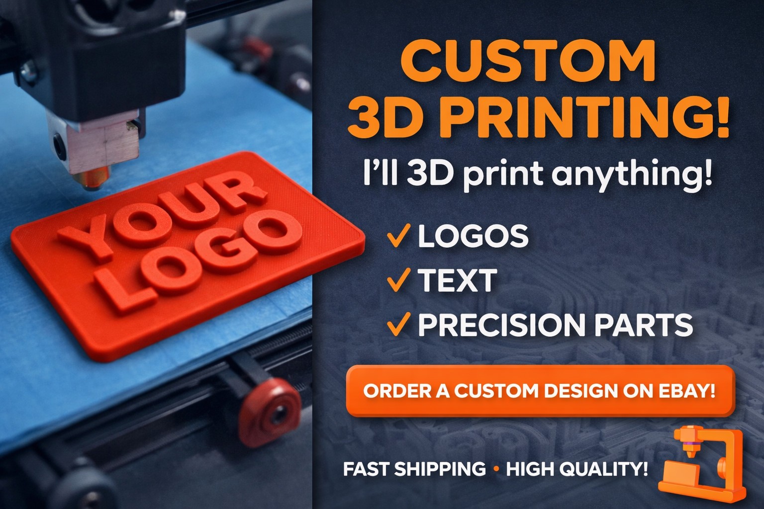 Custom 3D Printed Logo Sign Plaque Personalised Gaming Film Business Wall Desk