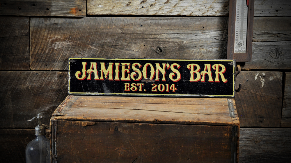 Custom Bar Est Date Sign – Rustic Hand Made Distressed Wood