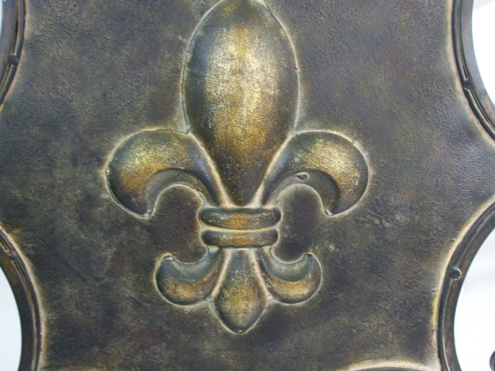 Large Fleur De Lis All Metal Wall Art Hanging Black/Bronze Shield Accent 24″ Vtg