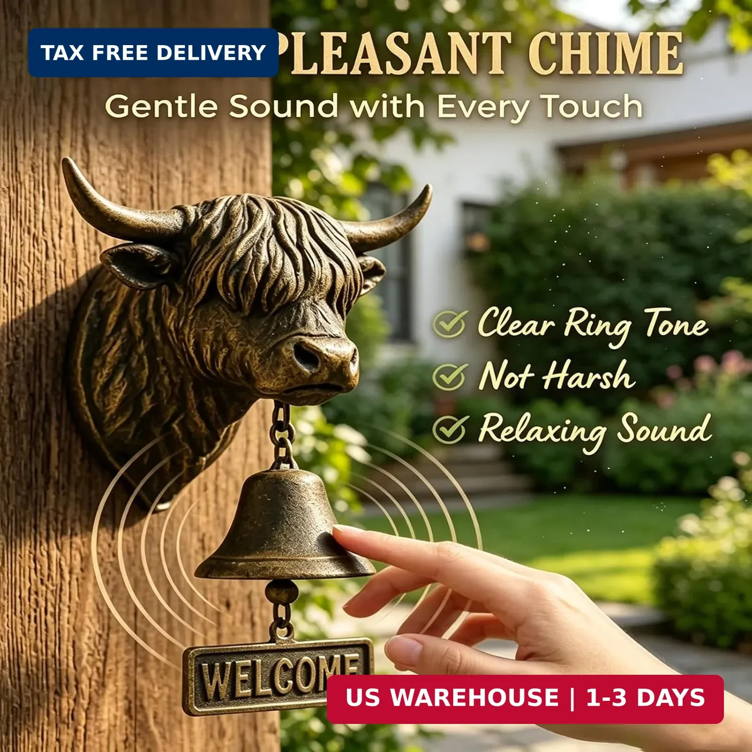 Highland Cow Welcome Bell,Head Wall Mounted Doorbell with Welcome Sign Rustic Re