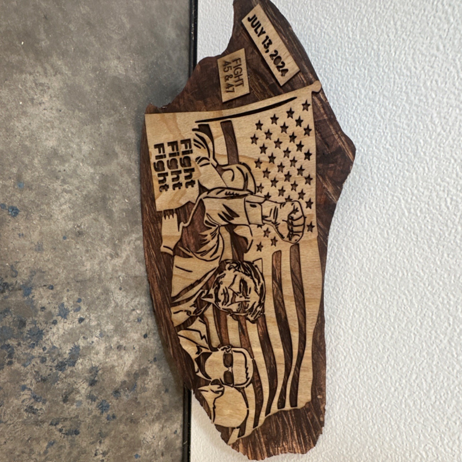 Engraved Wood Patriotic Flag Plaque Decorative Handmade Art for Adults