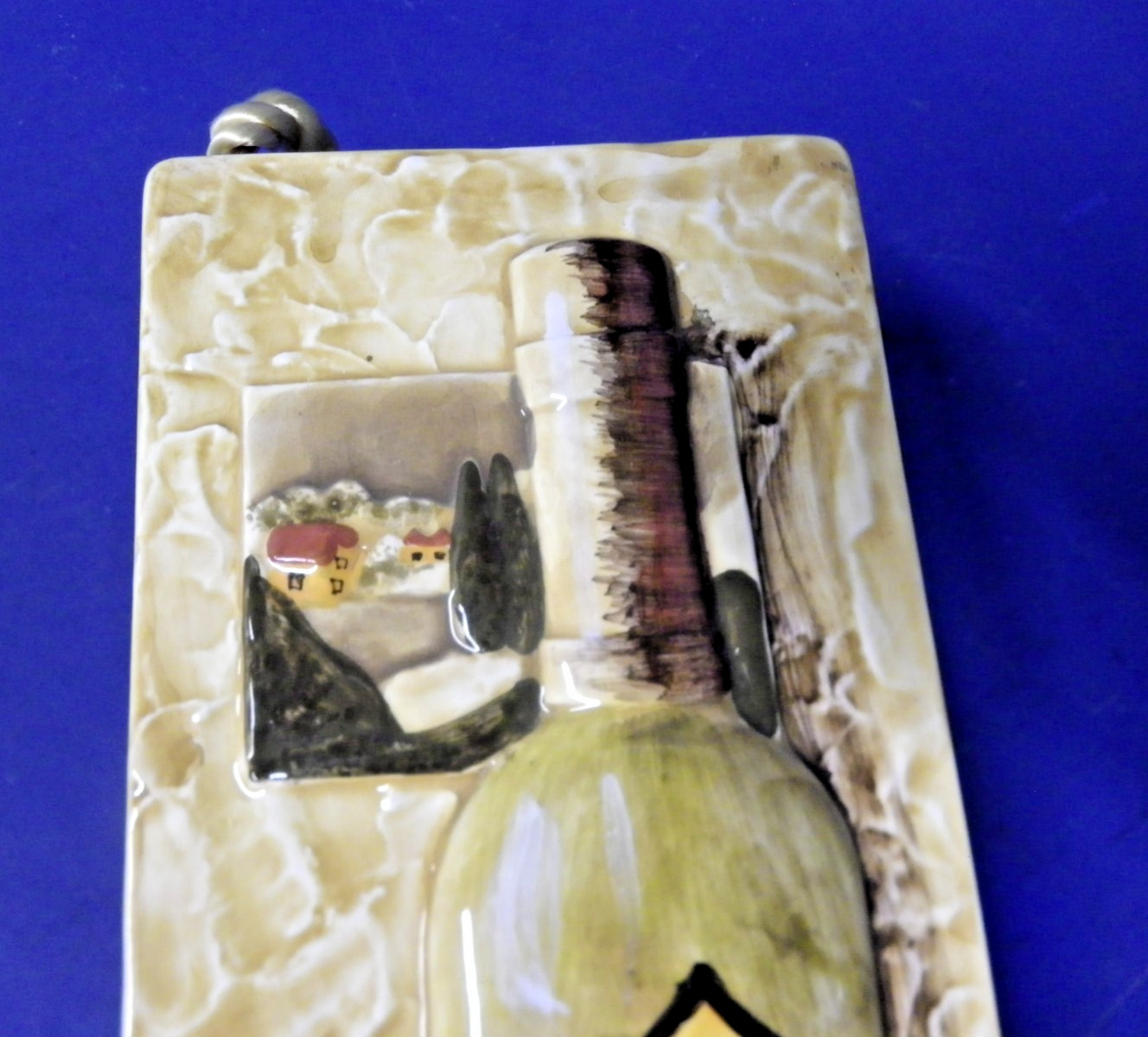 Wall Art 3D Plaque Glossy Ceramic Wine /Grapes Signed C. Winterle Olson 12″ x 4