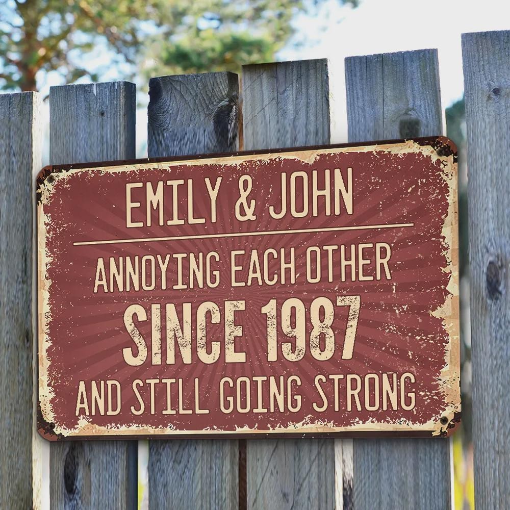 Personalized Anniversary Metal Sign: Funny Couple Gift, Custom Names & Date