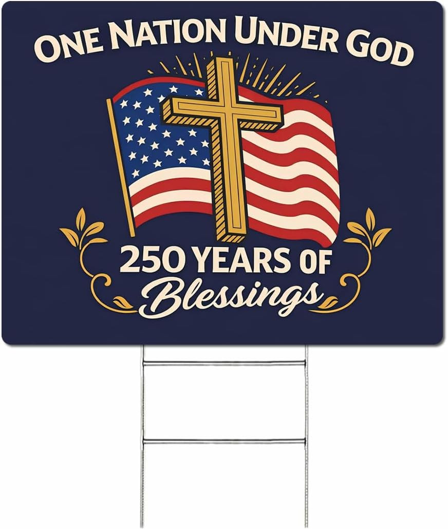 18X14 Inch Double Sided Patriotic Yard Sign with Metal Stake, God Bless America