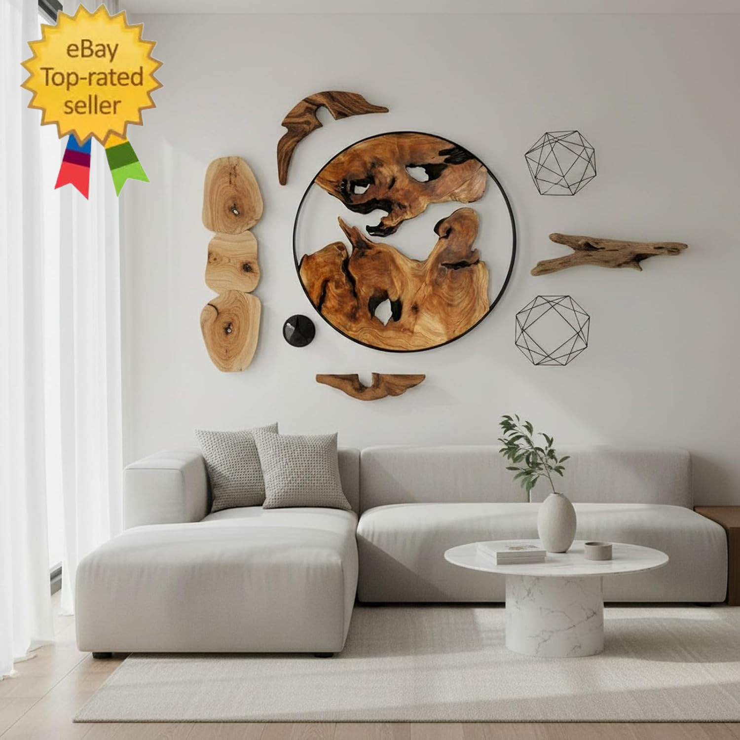 Cedar Wood Wall Decor, 16″ X 16″ Natural Live Edge Wall Art, Handcrafted Wooden