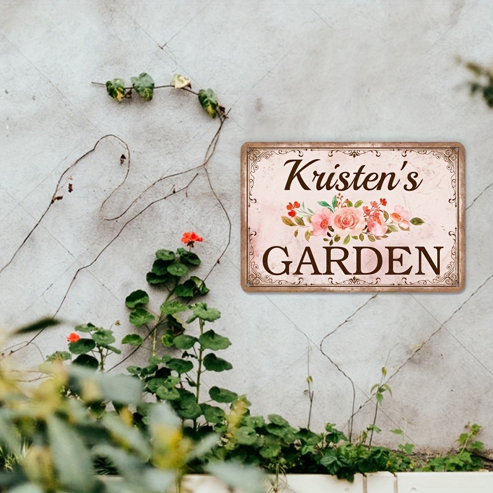 Custom Floral Garden Metal Sign Personalized Name Rustic Wall Decor Home Garden