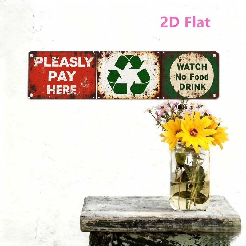 Multicolor Rust Recycle Prohibition Graphic Metal Sign Set Garage Cafe Decor