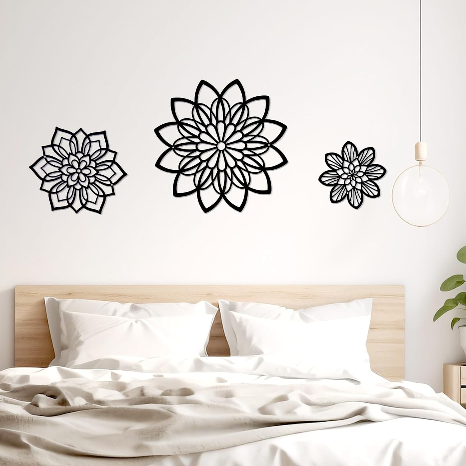 Metal Flowers Wall Art Black Hanging Decor For Bathroom Living Room Farmhouse