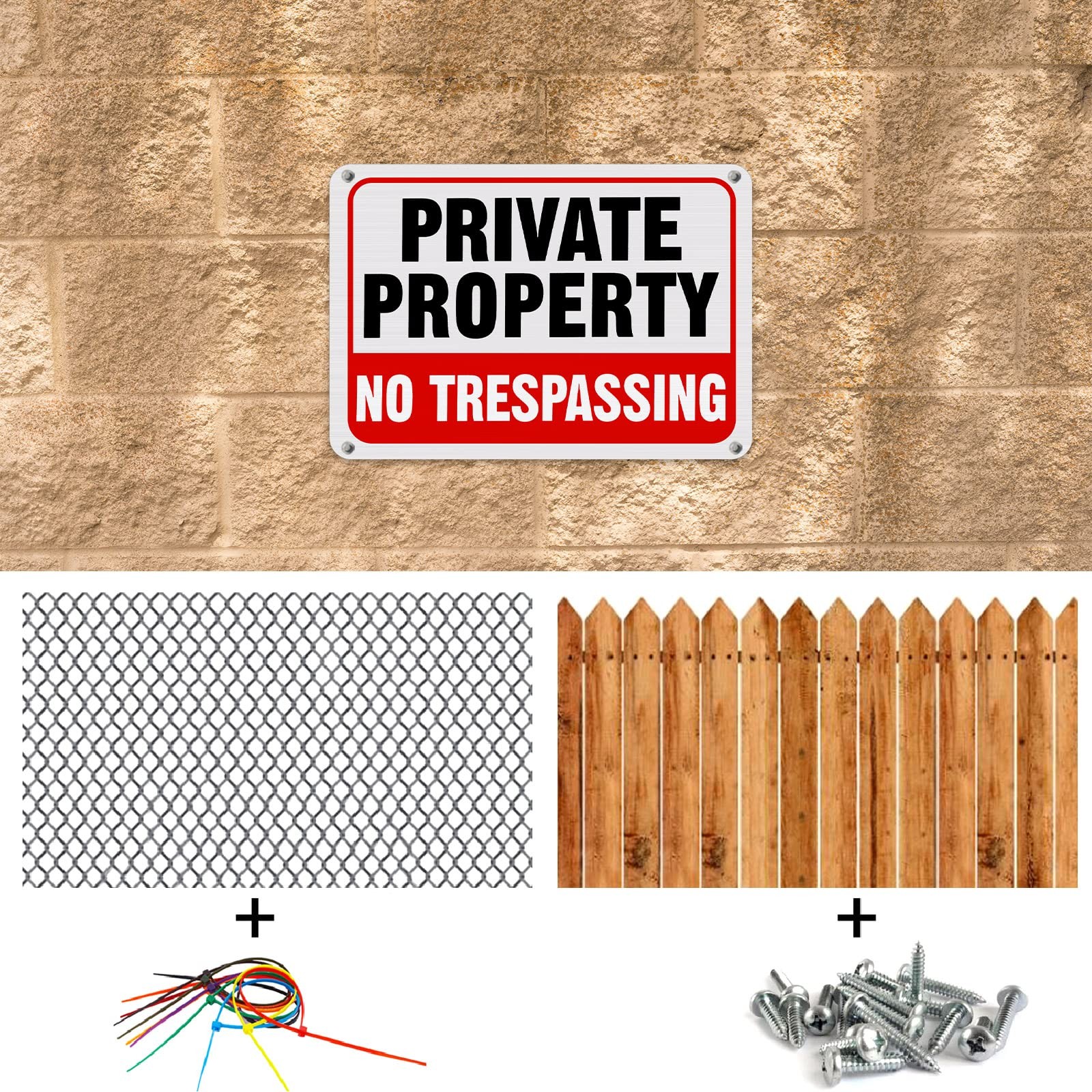 4 Pcs No Trespassing Signs Private Property Metal Reflective Aluminum No Tres…