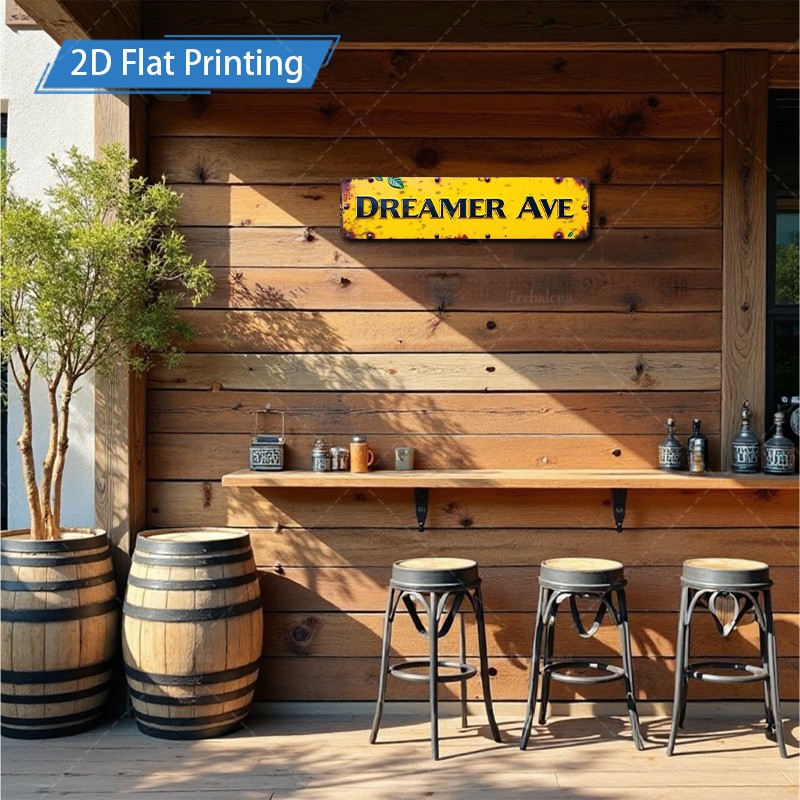 Rustic Yellow Metal Sign 10.16×40.64cm Garden Wall Art