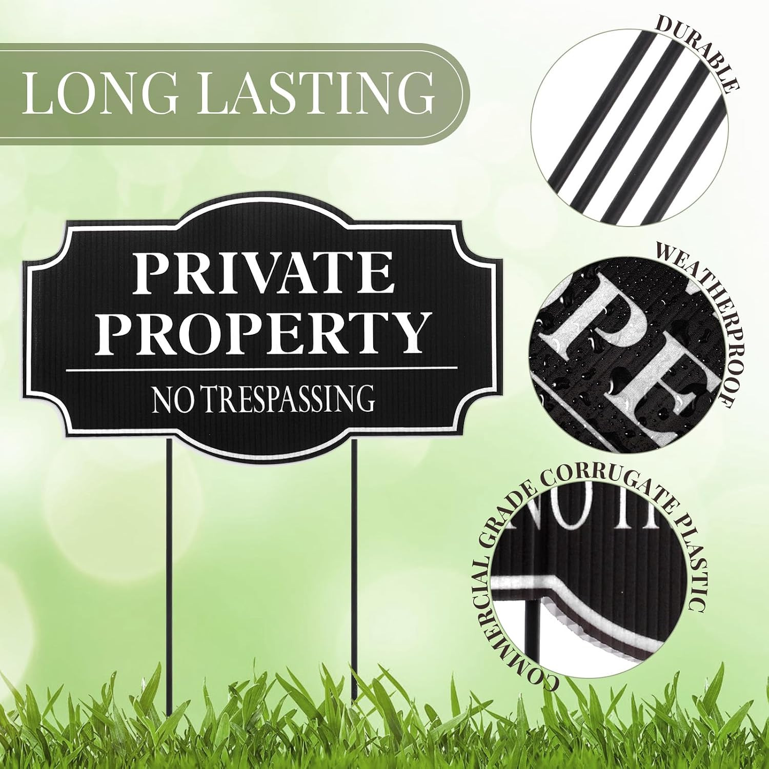 2 Pack Private Property No Trespassing Sign for House with Stake, 11.8 x 6.7 Inc