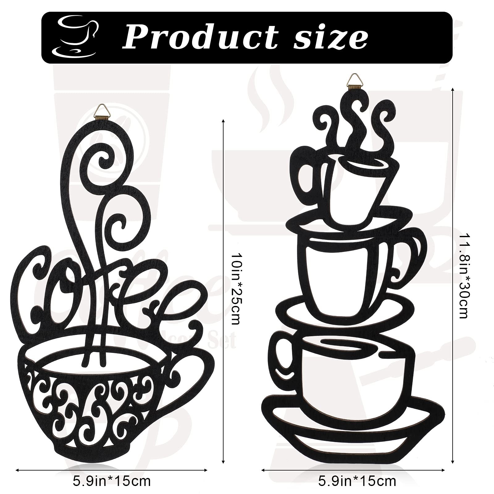 Jetec 2 Pieces Coffee Wall Decor Black Cup Silhouette Kitchen Wall Art Decor Cof