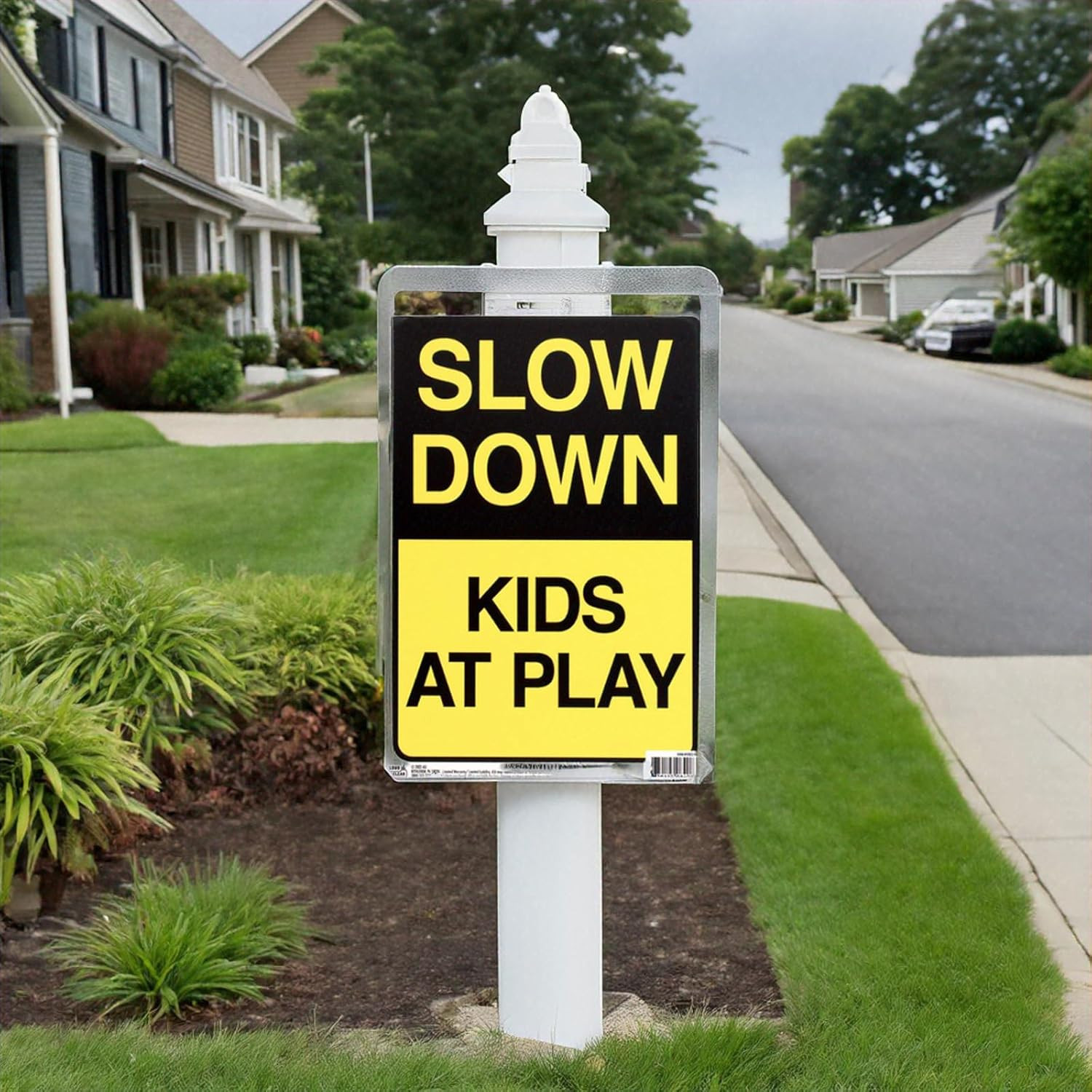 Slow down Kids at Play Sign, 4-Pack, 12X8 Inches – Kids at Play Safety Signs for