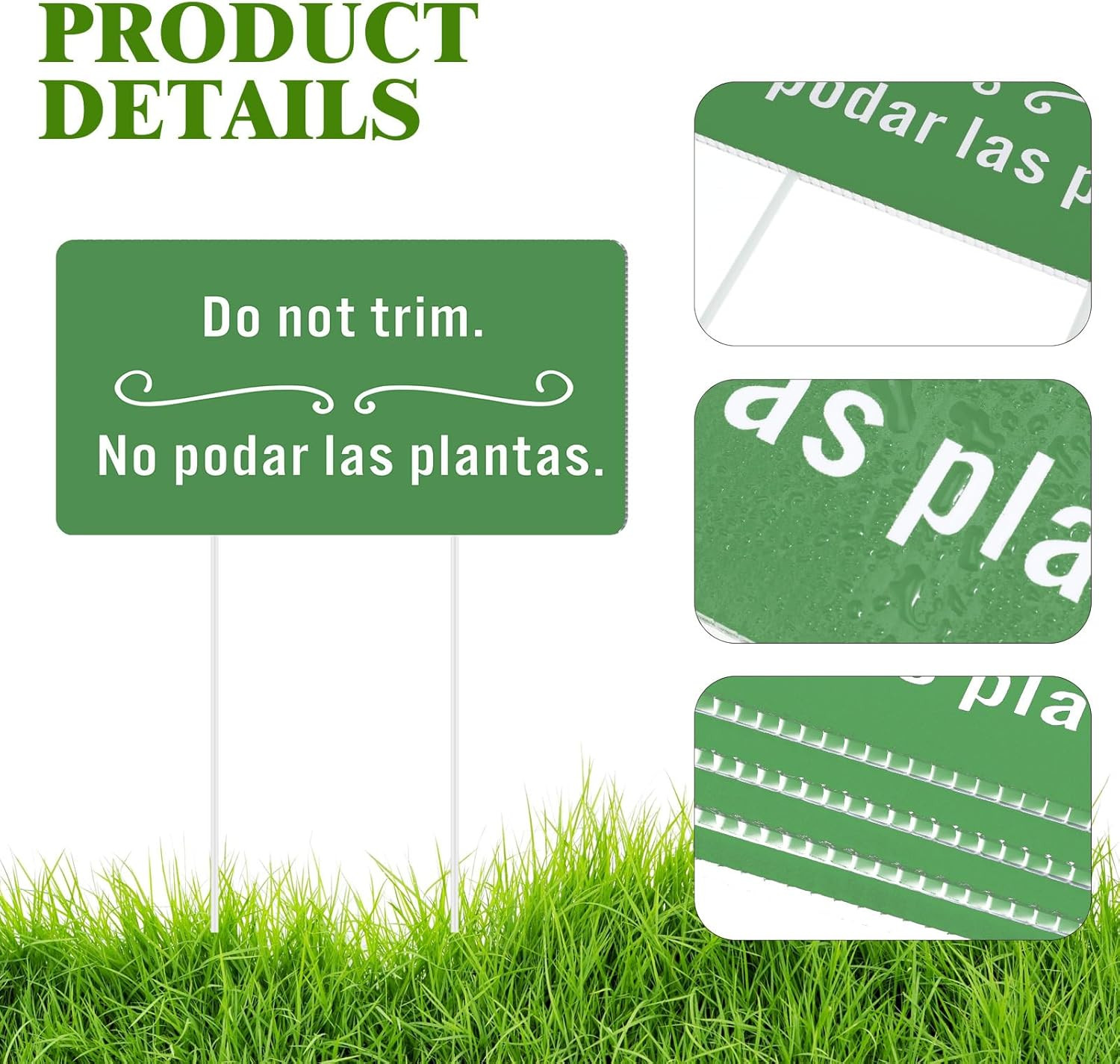 4 Pcs Corrugated Plastic Do Not Trim Yard Signs with Stakes 6.2 X 3.3 Inch 9.2 X