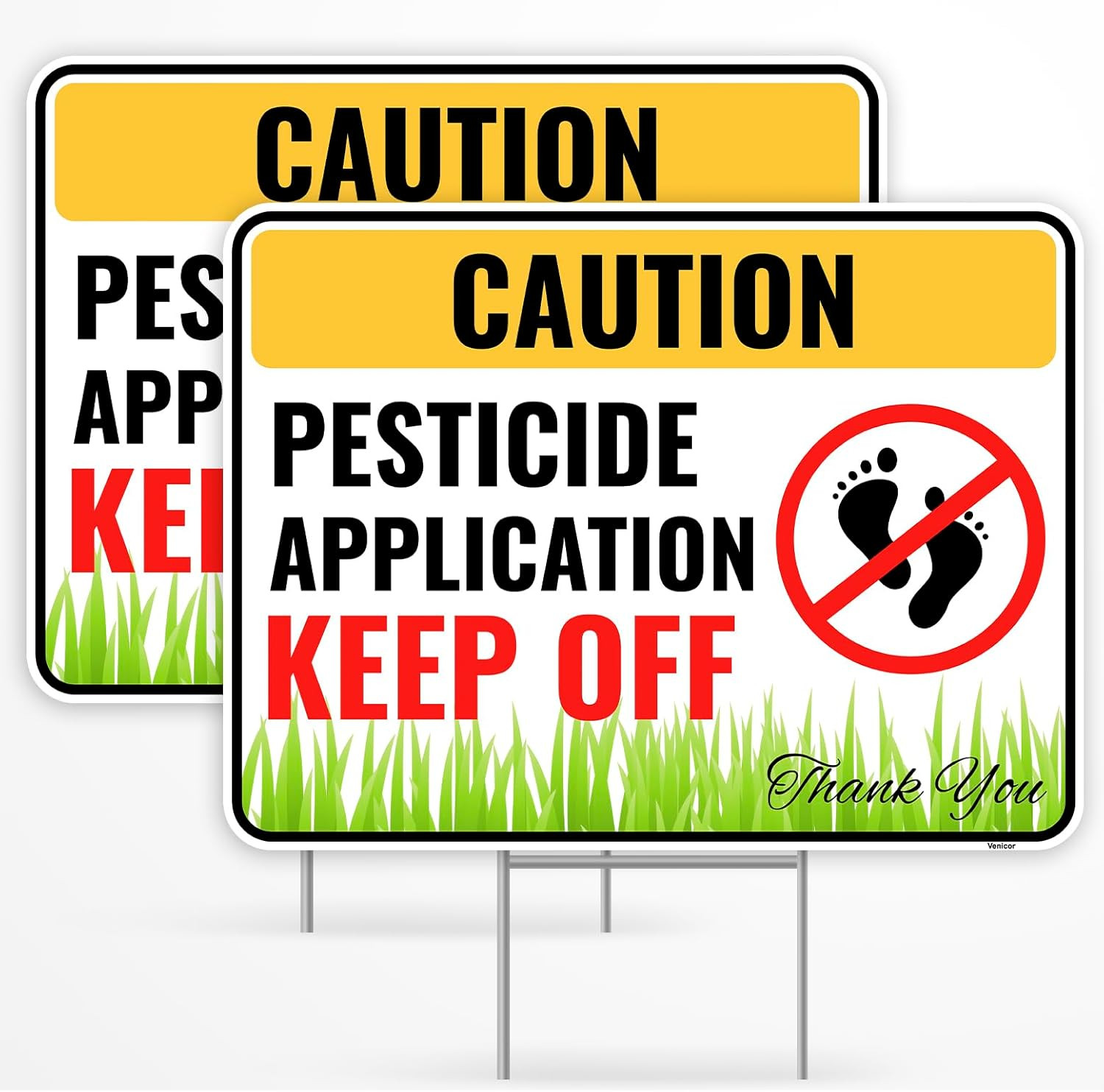2PC Pesticide Sign with Metal Stakes, 12″X9″ – Corrugated Plastic – Pesticide Fl