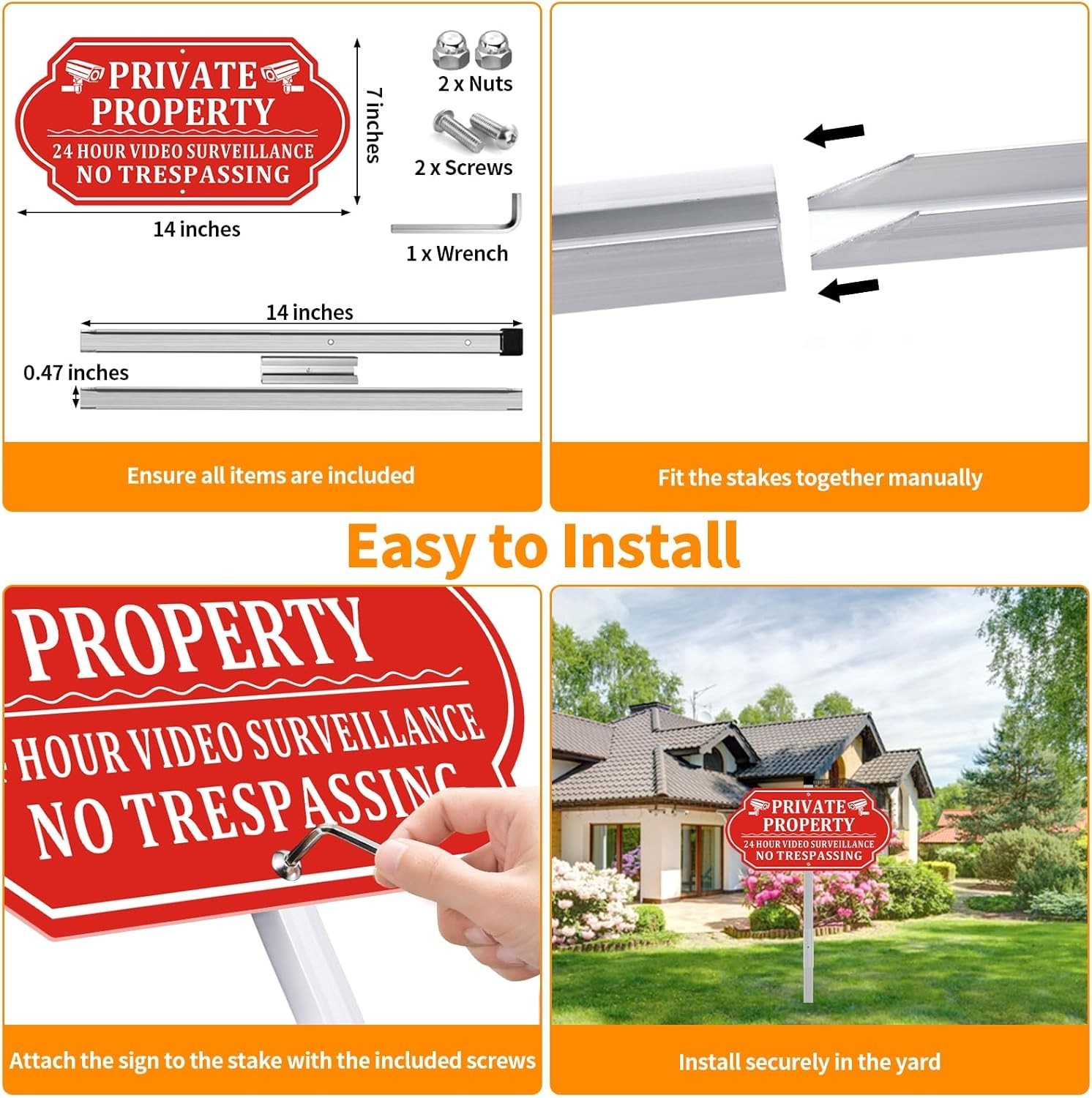 No Trespassing Signs Private Property Video Surveillance Aluminum 14×7 Inches…