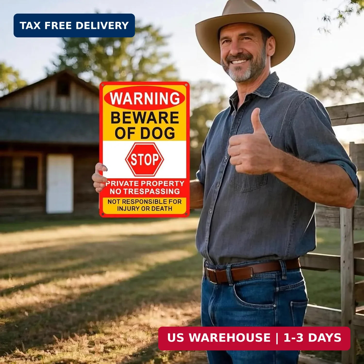 3 Pack Beware of Dog Sign, 12X8 Inches, Aluminum Metal, No Trespassing Sign