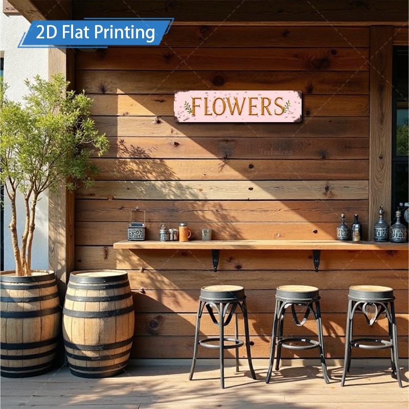 Rustic Pink Flower Metal Wall Art 10.16X40.64 cm