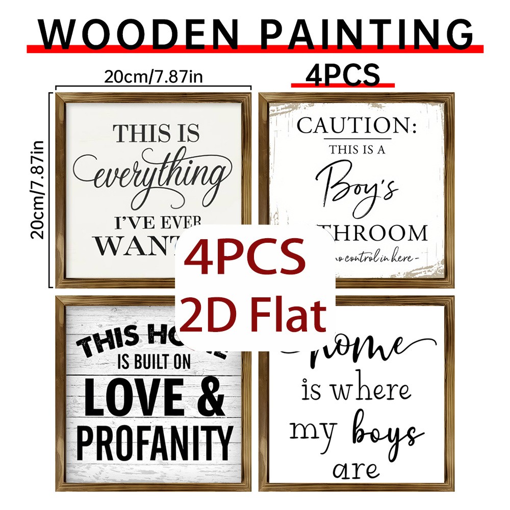 4Pcs Funny Boys Bathroom Wooden Sign Framed Rustic Farmhouse Home Decor Gift
