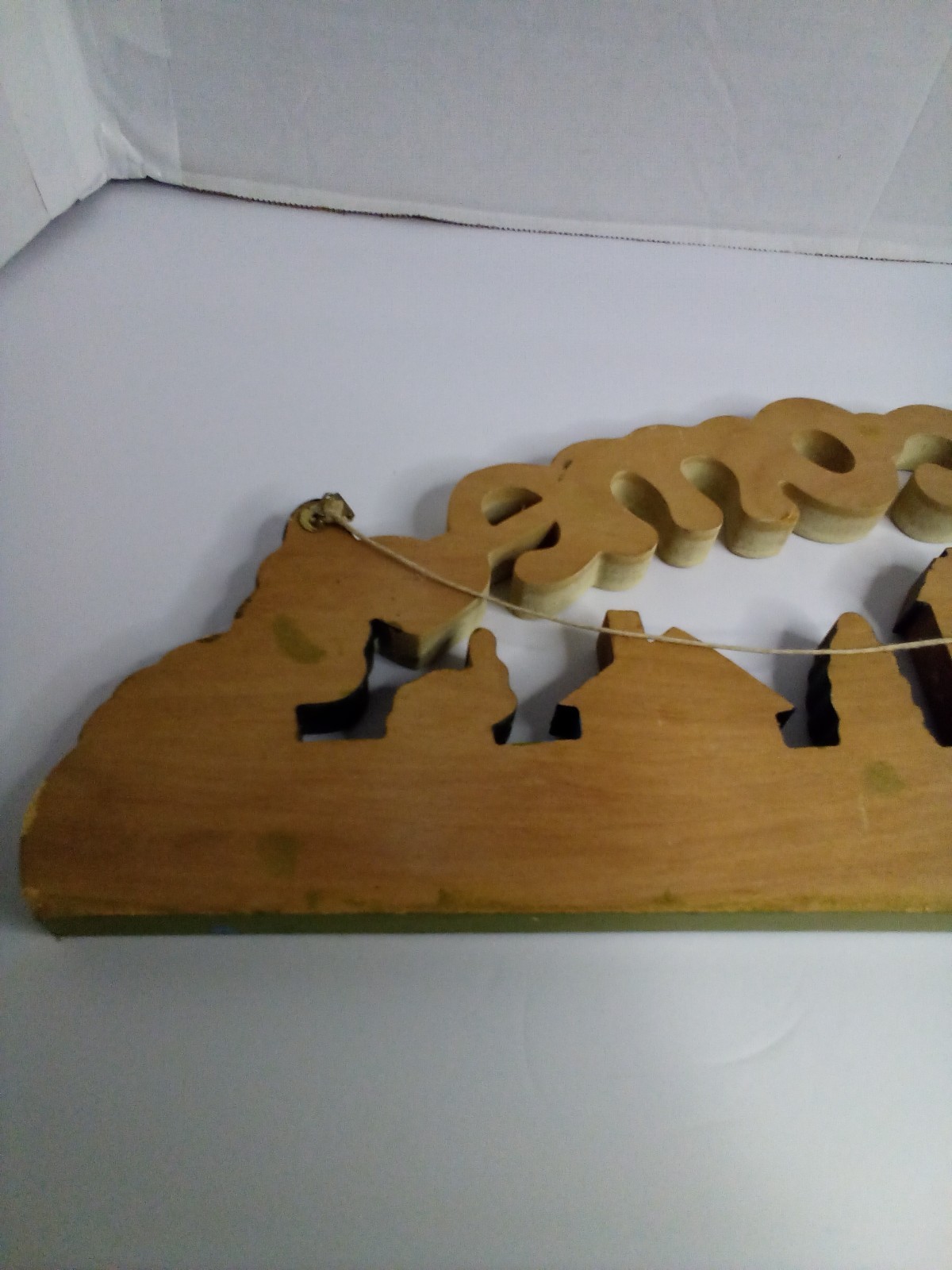 Vintage Folk Art Welcome Sign Houses Trees Hand Painted Cottagecore 19″ x 7″