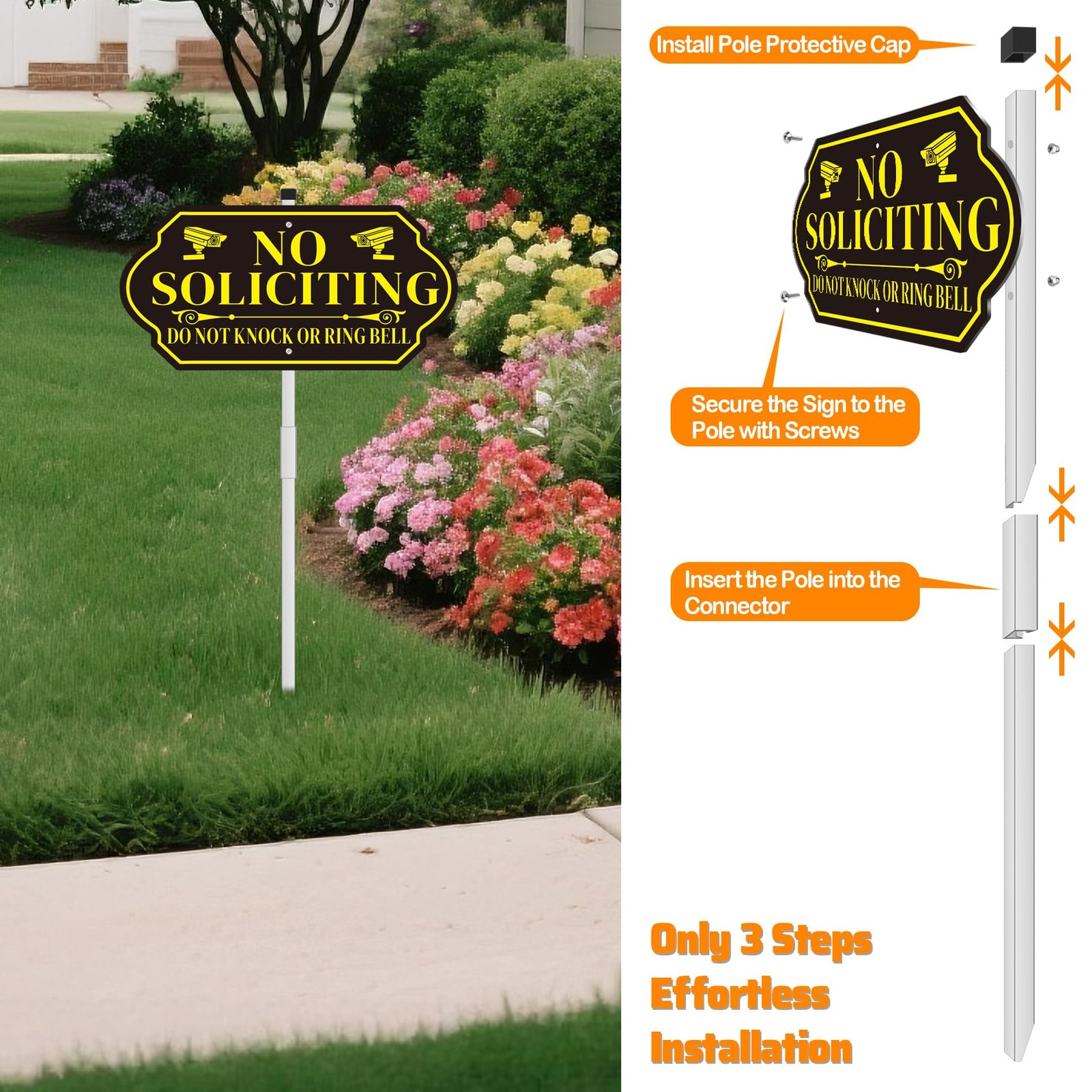 No Soliciting Sign with Stake for House – Adjustable Height Heavy Duty Aluminum