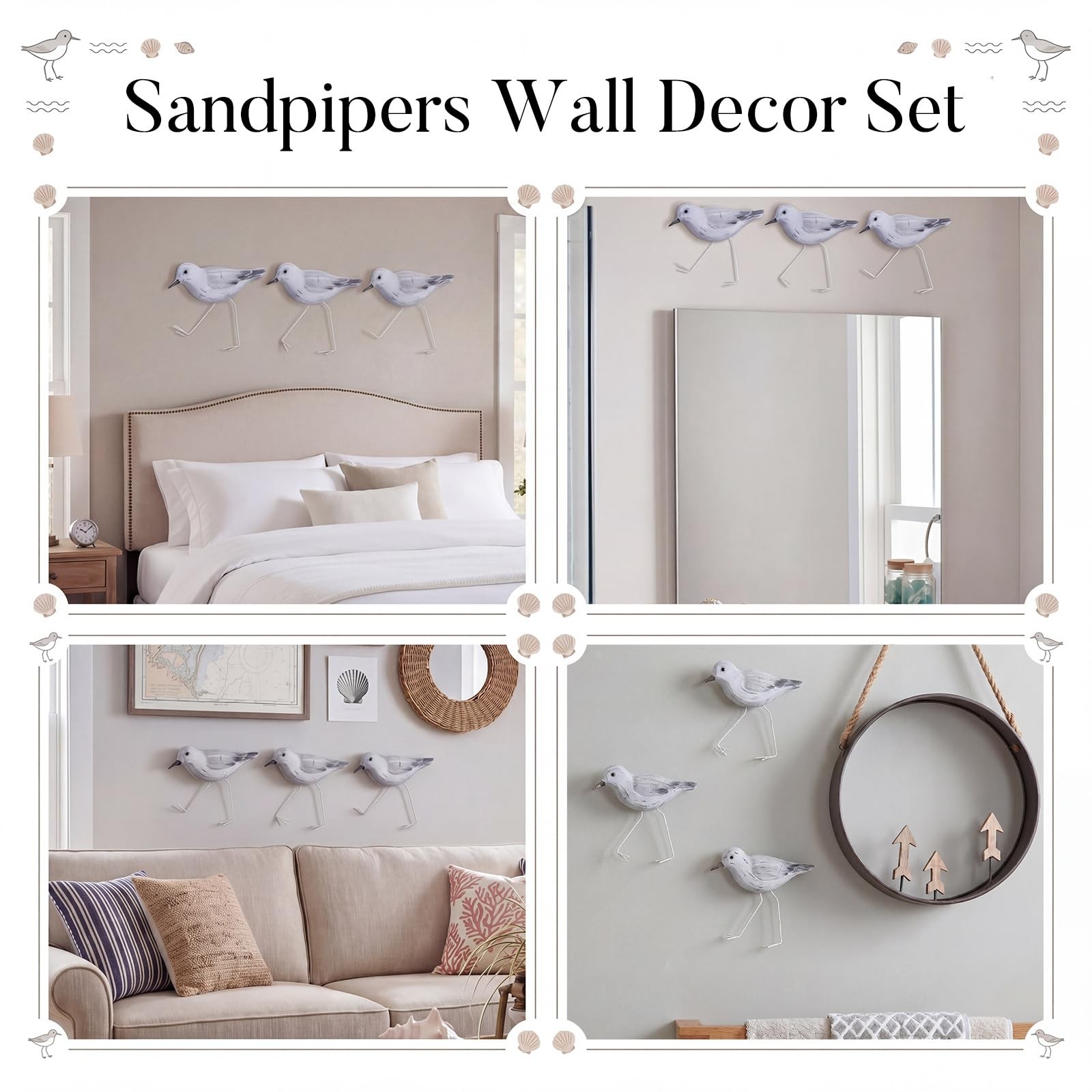 3 Pcs Wood Sandpipers Wall Decor Coastal Wall Decor Sandpiper Coastal Beach D…