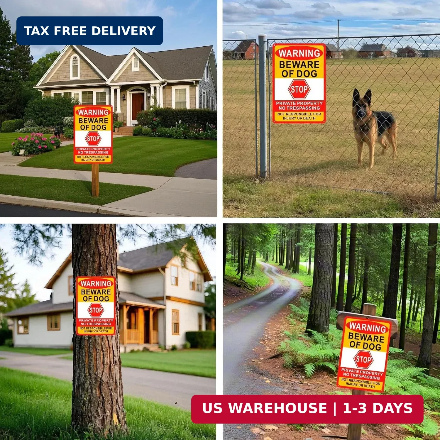 3 Pack Beware of Dog Sign, 12X8 Inches, Aluminum Metal, No Trespassing Sign