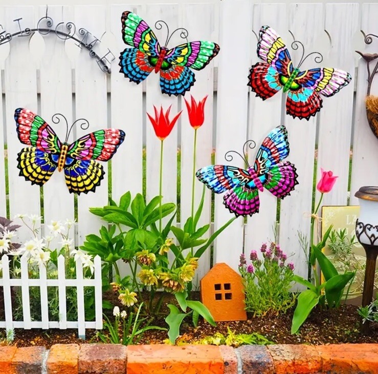 3D Metal Butterflies Set Of 4 Hanging Decor Garden Wedding Party Decor