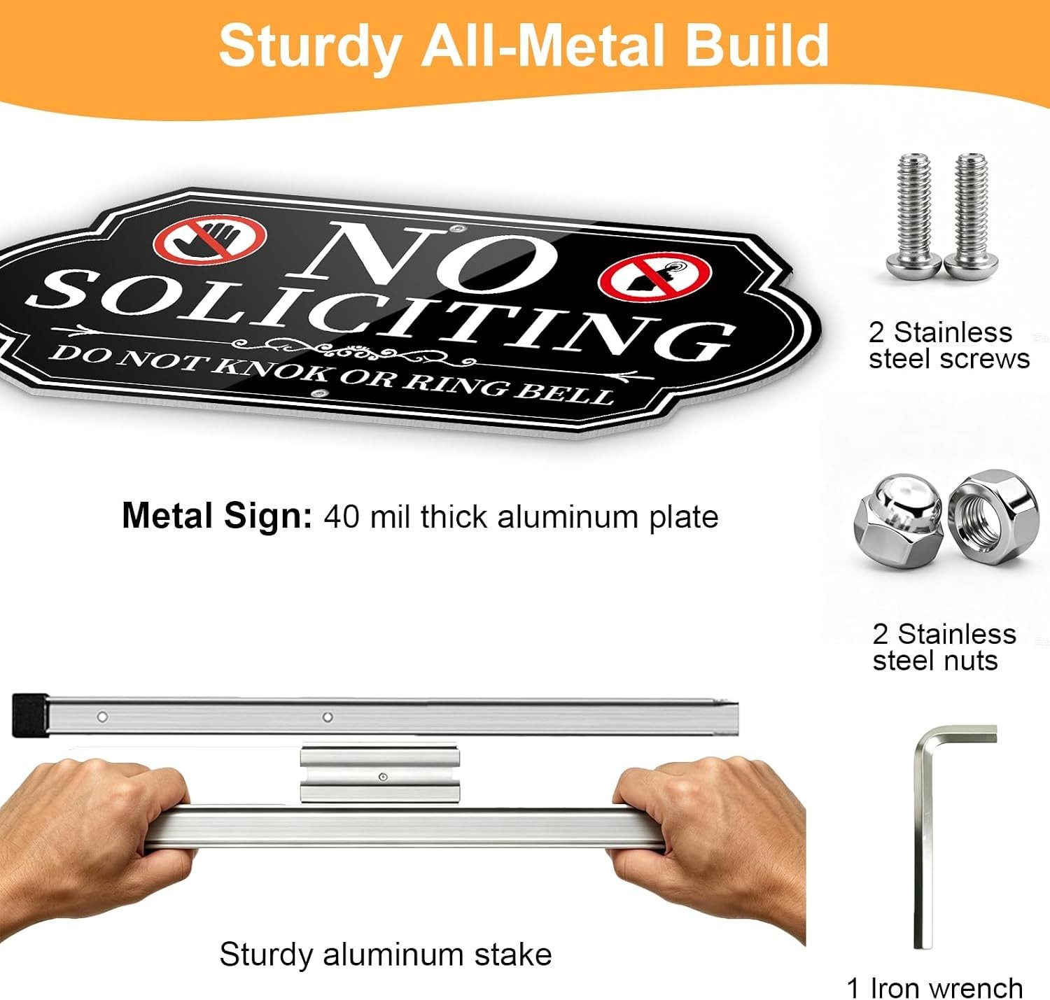 No Soliciting Sign Aluminum Metal Yard Sign 14×7 Inches with Stake Front Door…