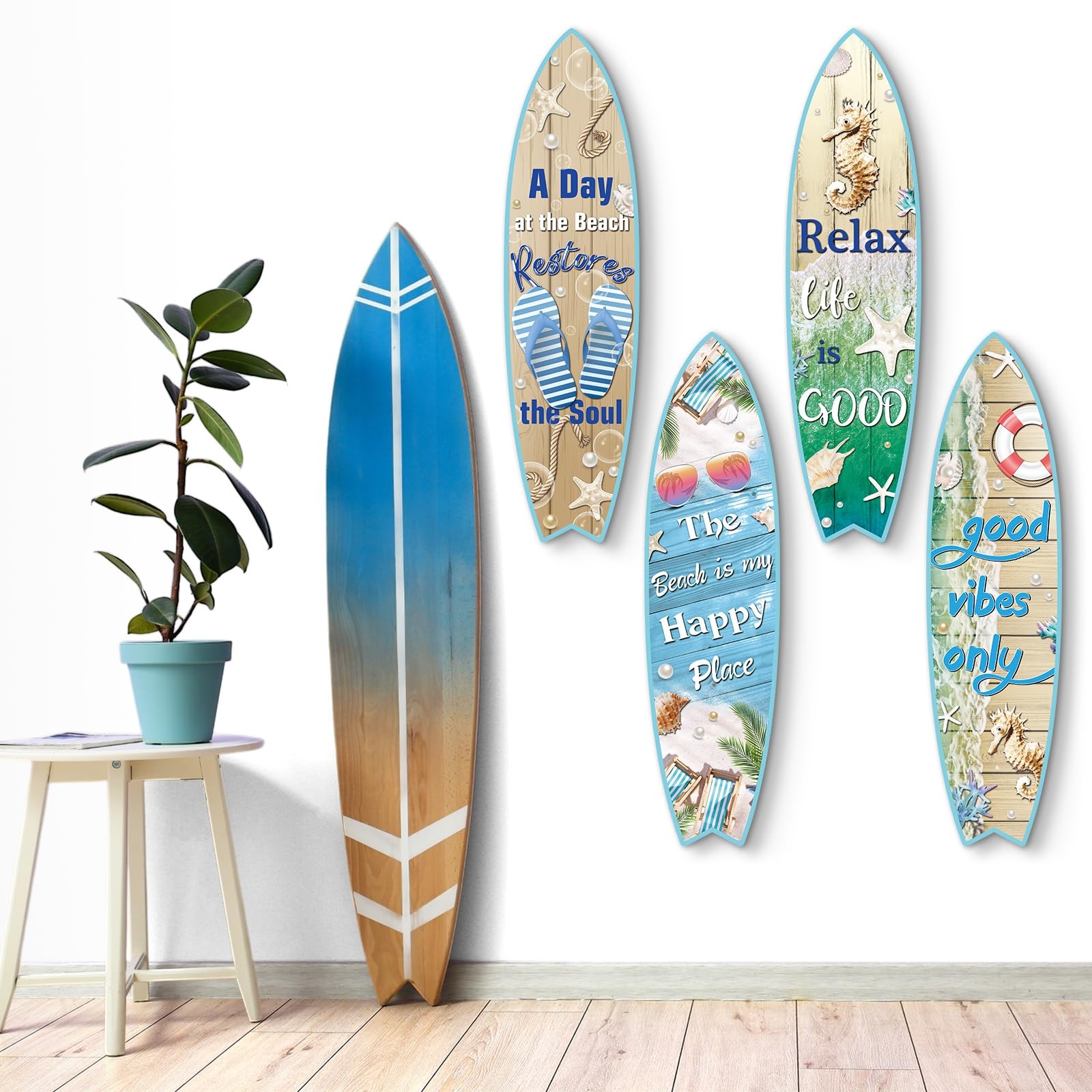 4 Pcs Surfboard Wall Decor Surfboard Wall Hanging Sign Wooden Beach Decoratio