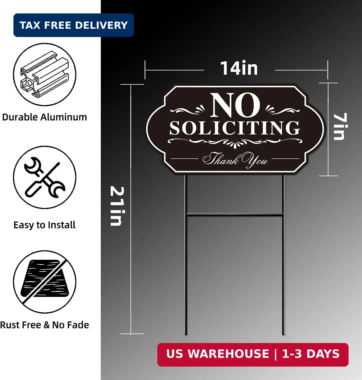 No Soliciting Sign for House, No Soliciting Yard Sign, 2-Pack 14″x7″ Double-Side