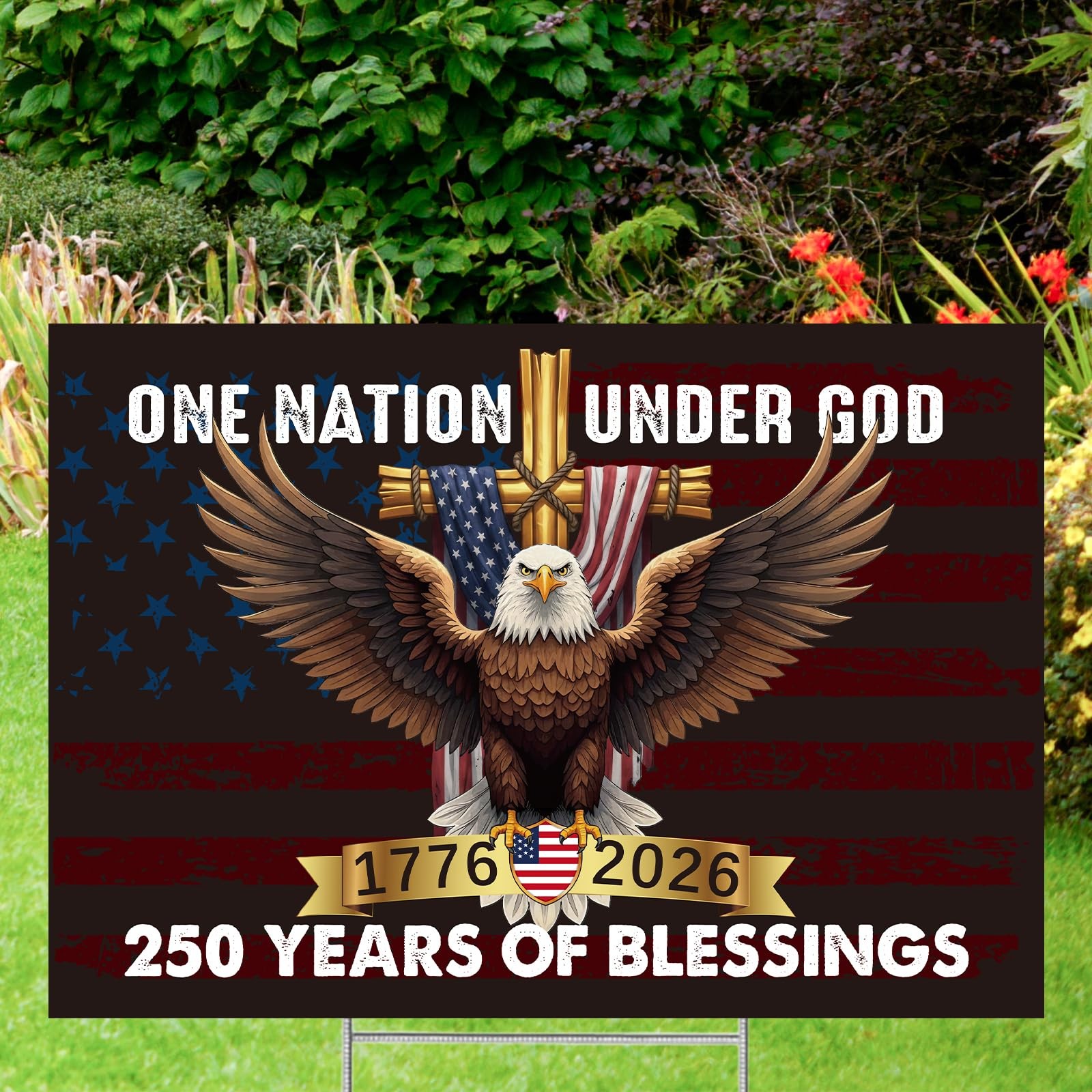 250th Anniversary Yard Sign with H Stakes, Patriotic American Eagle Yard Sign…