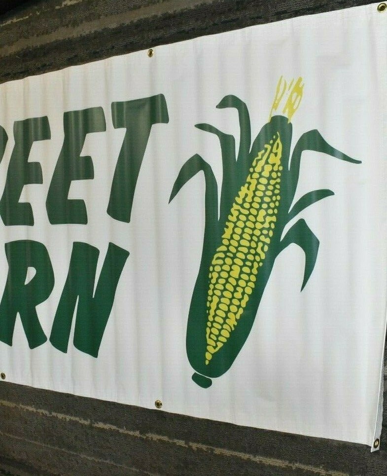 LOT OF 2 SWEET CORN 8′ x 3′ Vinyl Banner Sign with Grommets – Cosmetic Defects