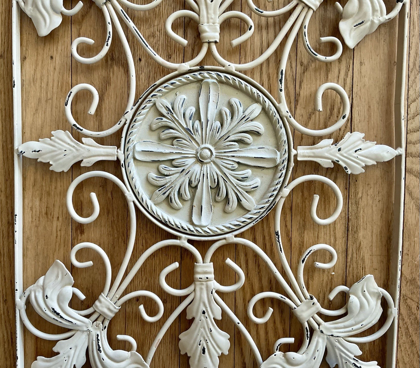 Vintage Wrought Iron Wall Decor Hanging Distressed White