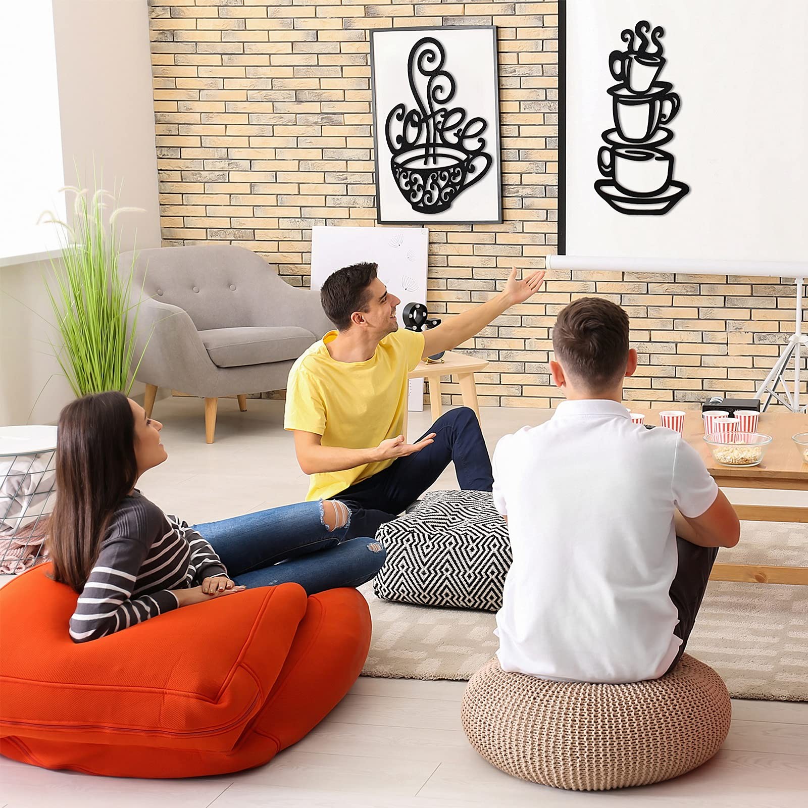 Jetec 2 Pieces Coffee Wall Decor Black Cup Silhouette Kitchen Wall Art Decor Cof