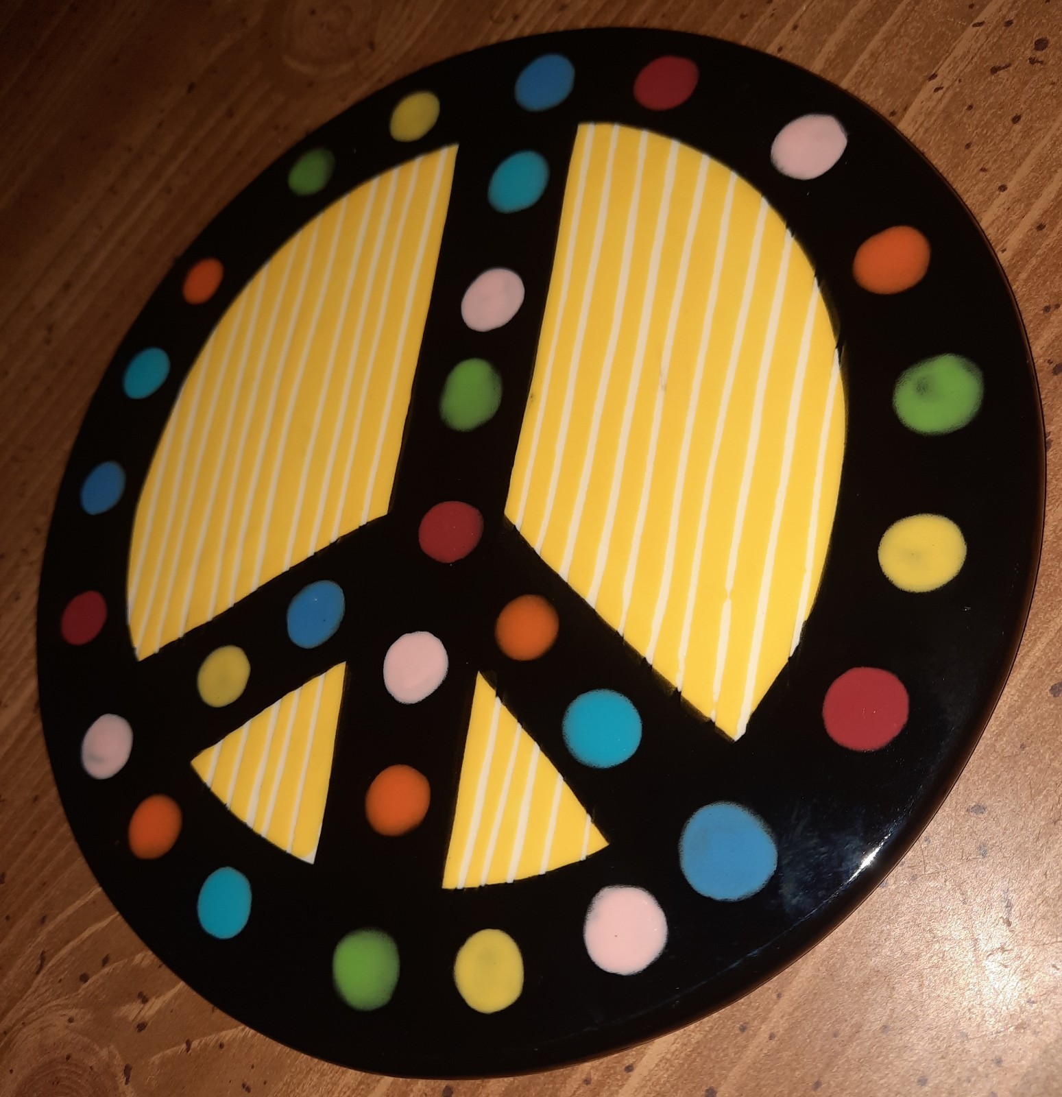 Coton Colors Peace Sign Attachment Colorful Black & Yellow Ceramic Hand Crafted