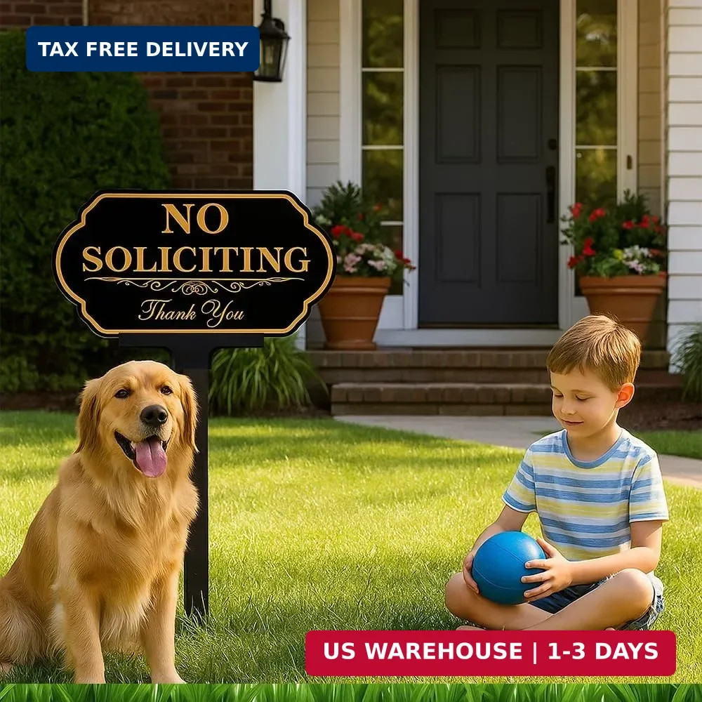 No Soliciting Yard Sign Aluminum 14×7 Stake 36 Inch Do Not Knock Lawn Sign