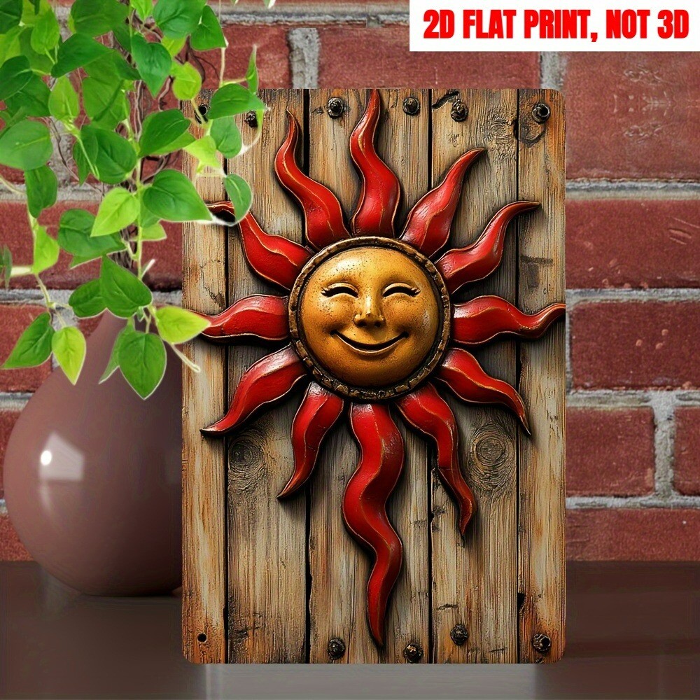 Retro Sun Metal Sign Wall Plaque Smiling Sun Indoor/Outdoor Decor Cafes Gardens