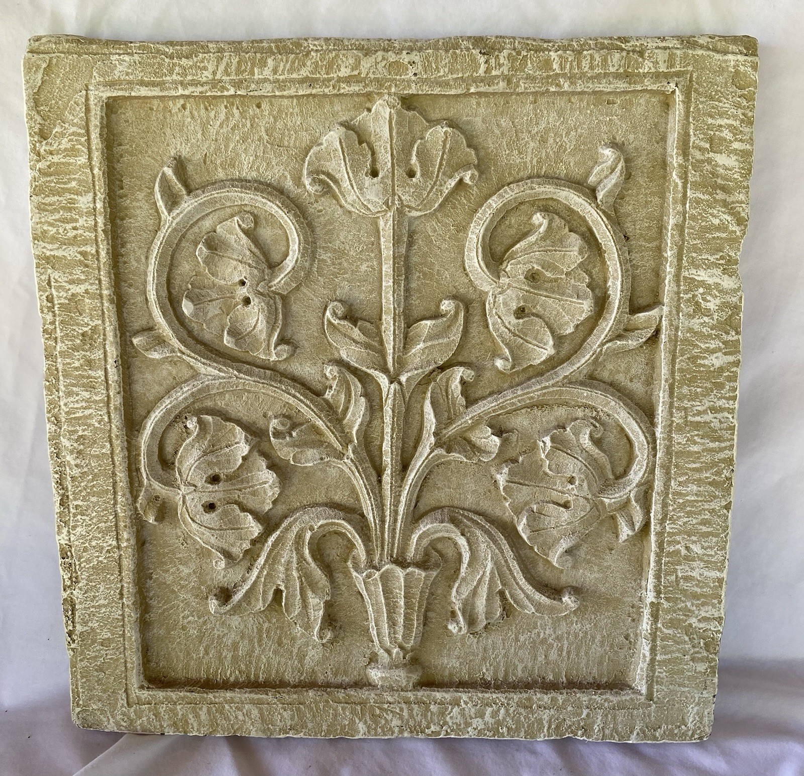 Ornate Gothic Wall Art Plaque Stone Look Resin 14” X 14-1/2” Textured Bordered