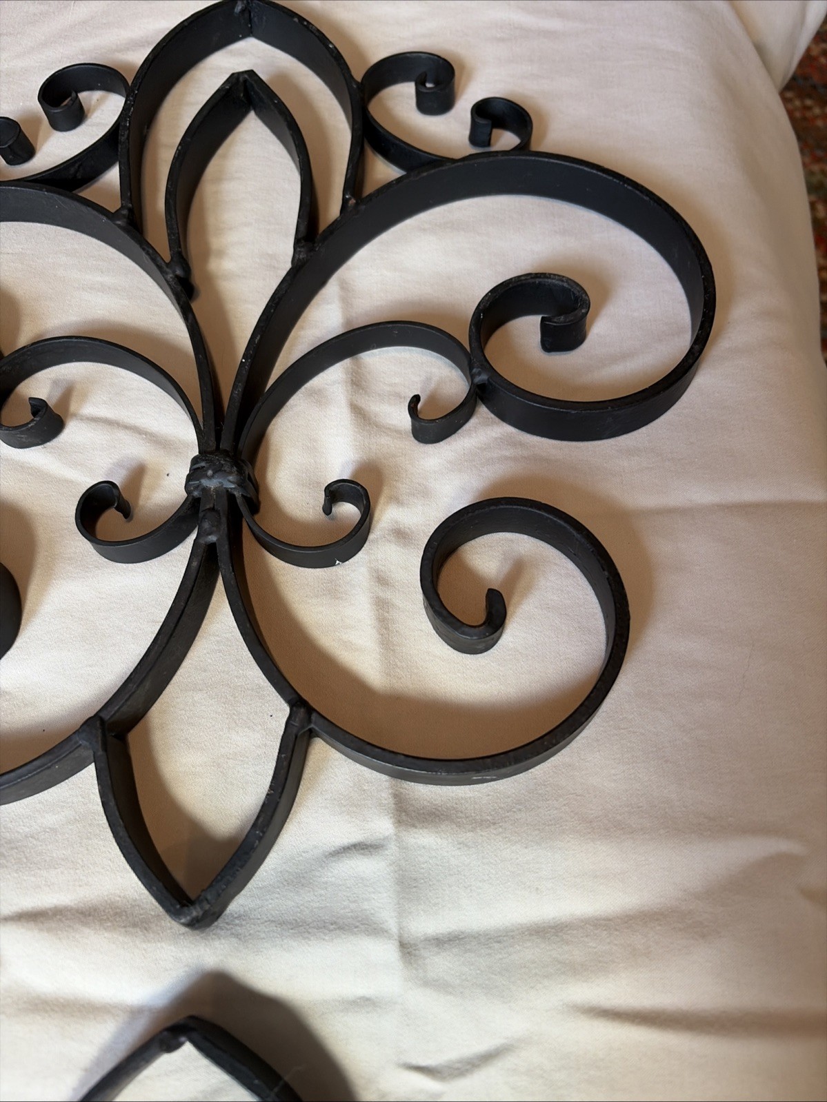 Fleur De Lis Black Wrought Iron Metal Scroll Wall Decor Vintage 11”x12” Pair