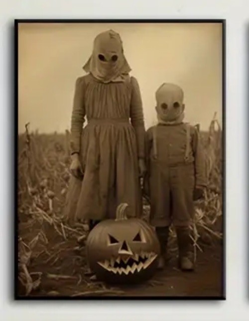 Vintage Halloween Canvas Art, Adult & Child Creepy, Scary, Retro – 8″ X 10″