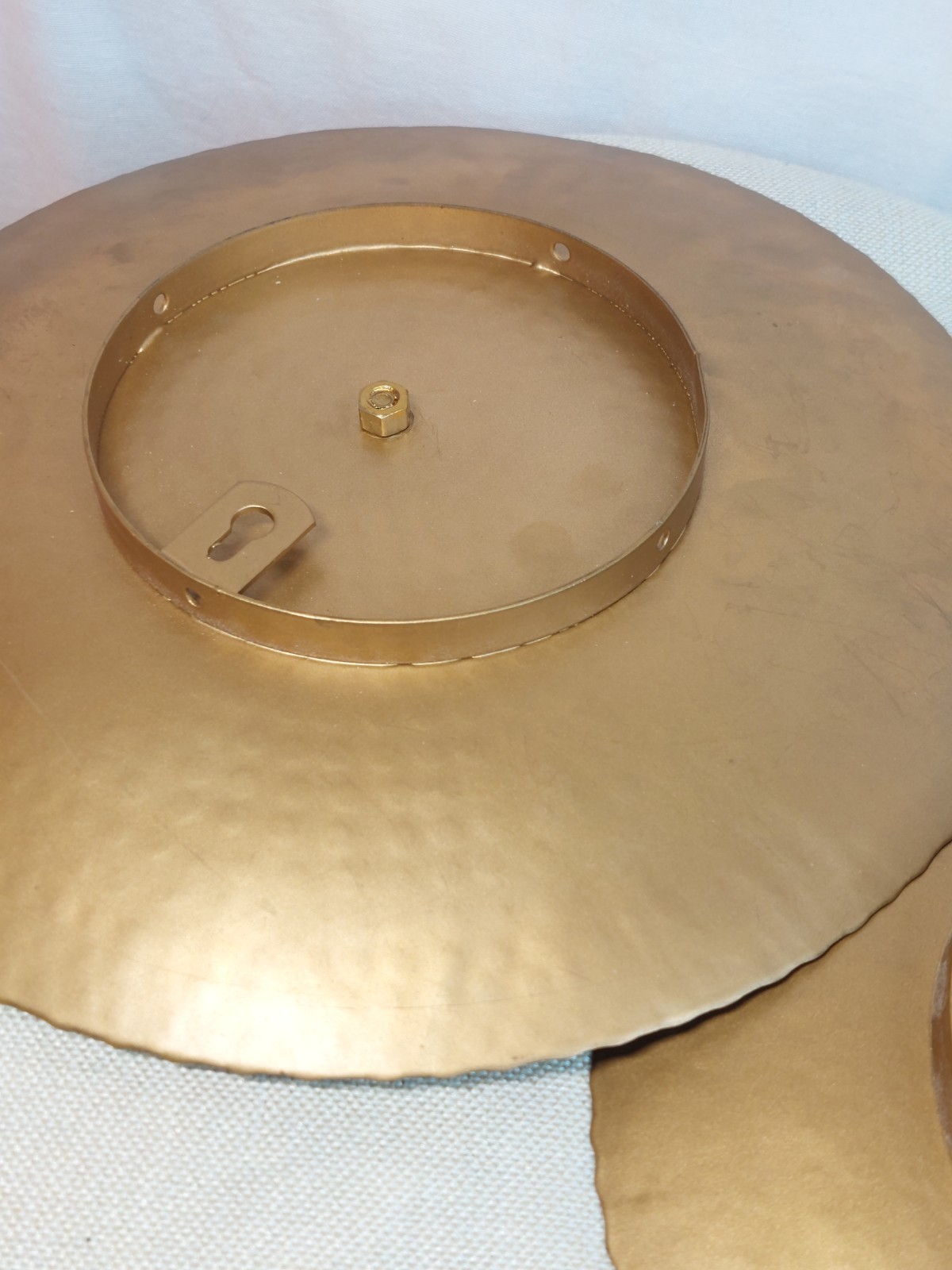 Set of 3 Gold Tone Hammered Metal Wall Circle Plates Decor Minimalist Modern Art