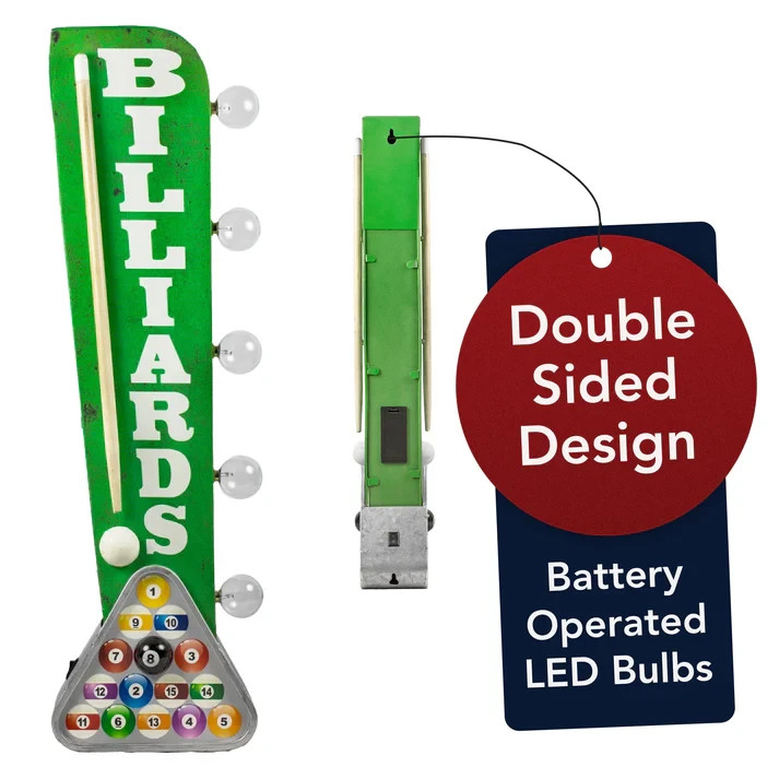 BILLIARDS Double Sided Sign W/ LED Lights, Garage Home Bar Man Cave Bar Pool Pub