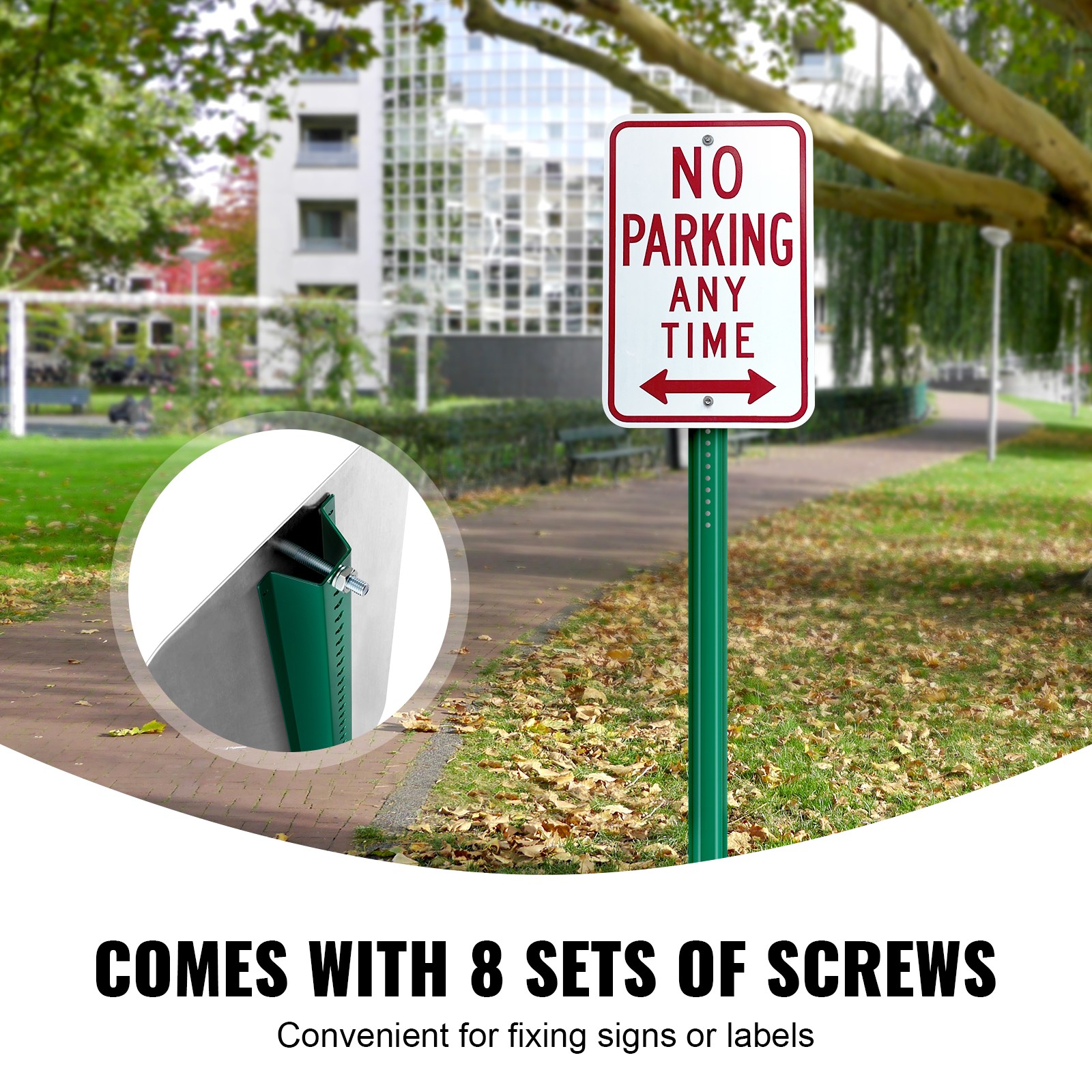 Uimoso Cast Iron Sign Post 8ft Fixed U-Channel Heavy Duty Post Sign Holder Green
