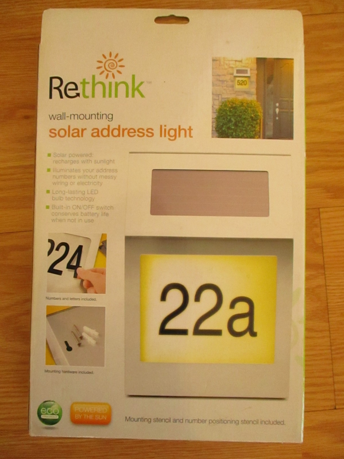 Solar LED Light House Address Letter and Number Sign Silver Plaque Wall Mount