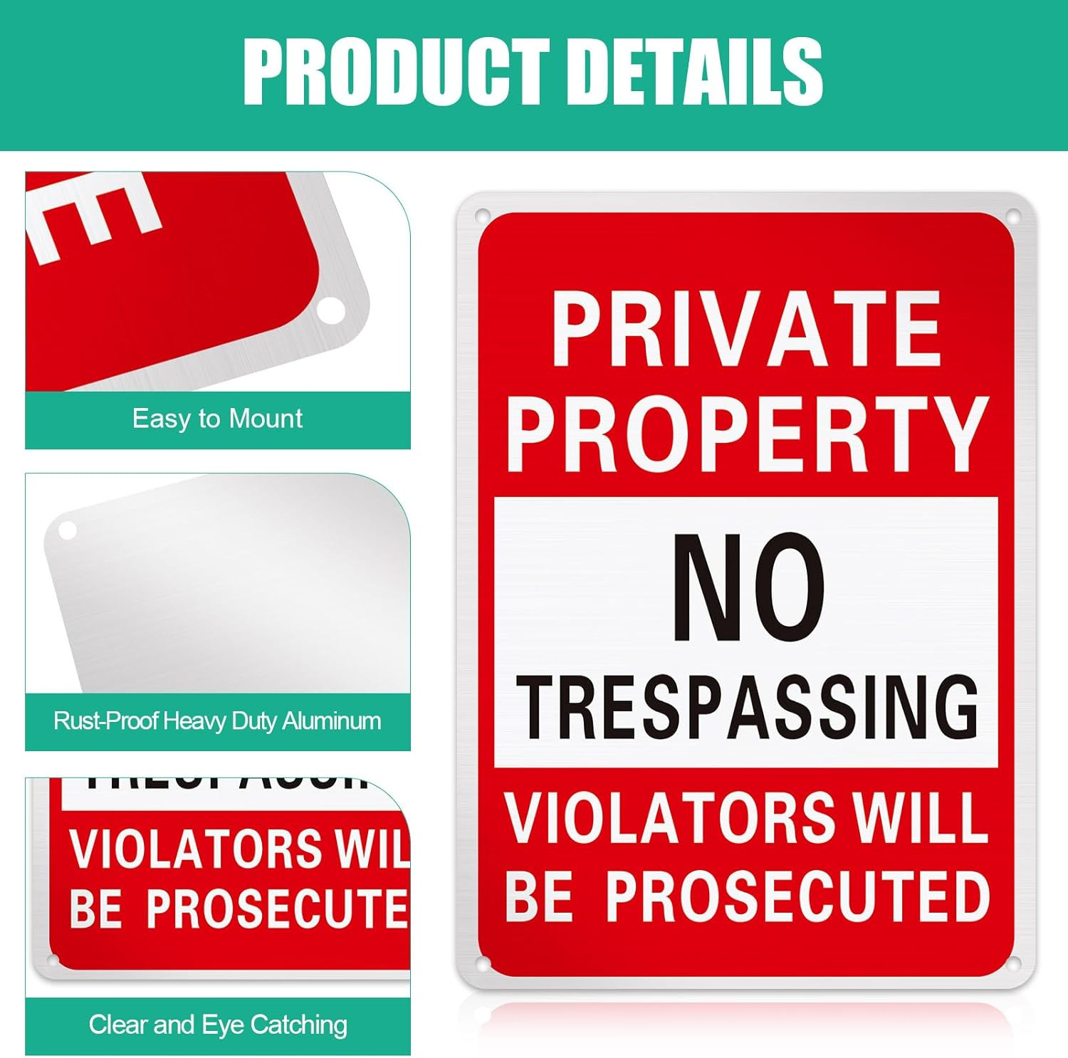 8 Pcs No Trespassing Signs Private Property Metal Rust Free Aluminum Sign Will B